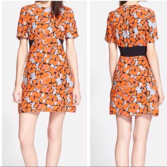 A.L.C Nora Floral Print Orange Silk Dress Size 2 - Picture 1 of 8